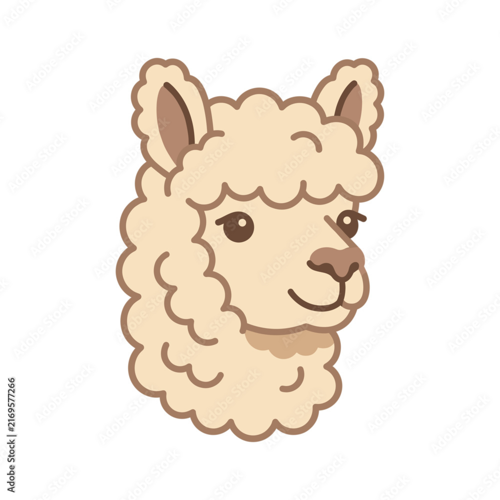 Naklejka premium Adorable Fluffy Alpaca Head Portrait In Cartoon Vector Style
