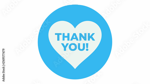 Gratitude symbol: 'Thank You' text in white heart on blue circle background