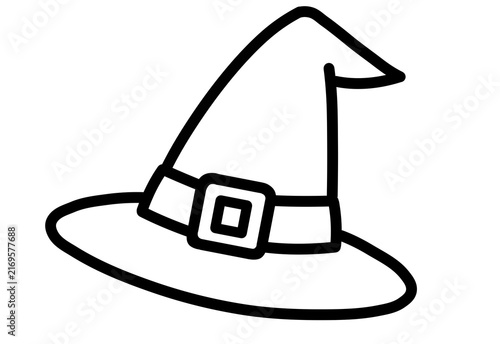 Black outline witch hat Halloween line art icon transparent background