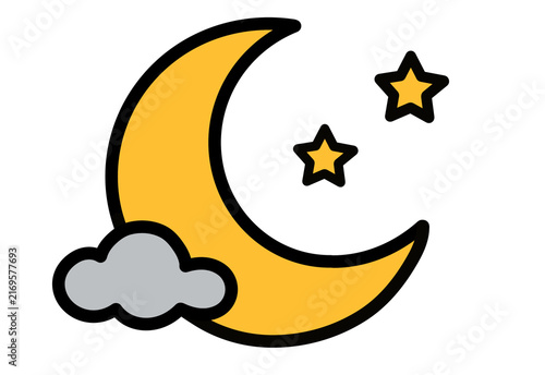 Yellow crescent moon with stars and cloud night icon transparent