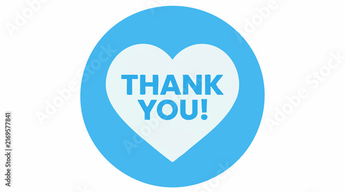 Thank You message in white heart shape on blue circle background