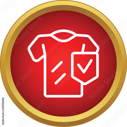T shirt with a protective shield and check mark a red and gold icon