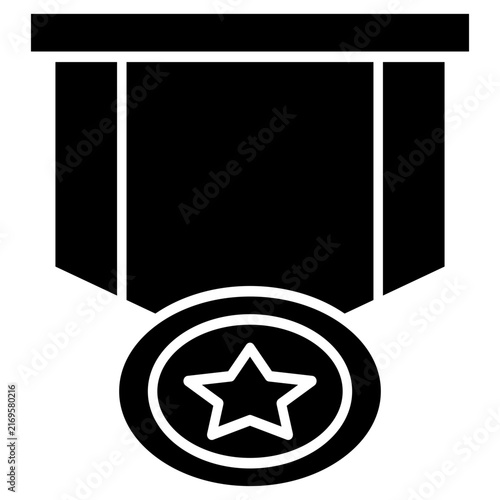 Circular star medal glyph icon military award ribbon badge