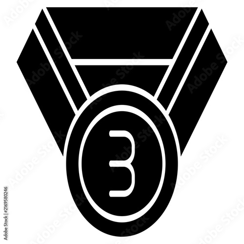 Third place medal glyph icon 3st place champion neck ribbon award