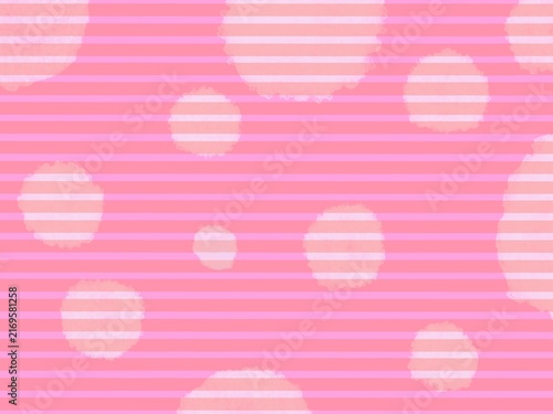 ピンクのストライプに水玉模様が入った背景素材イラスト