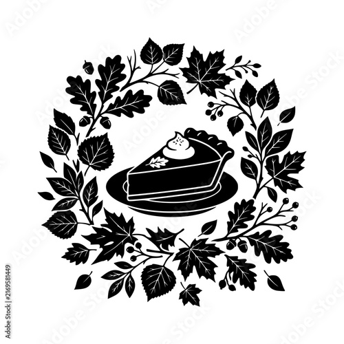 Pie slice autumn leaf wreath silhouette vector illustration
