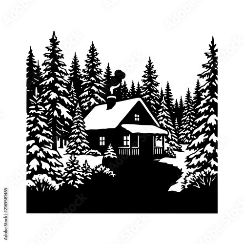 Chimney smoking cabin silhouette holiday illustration