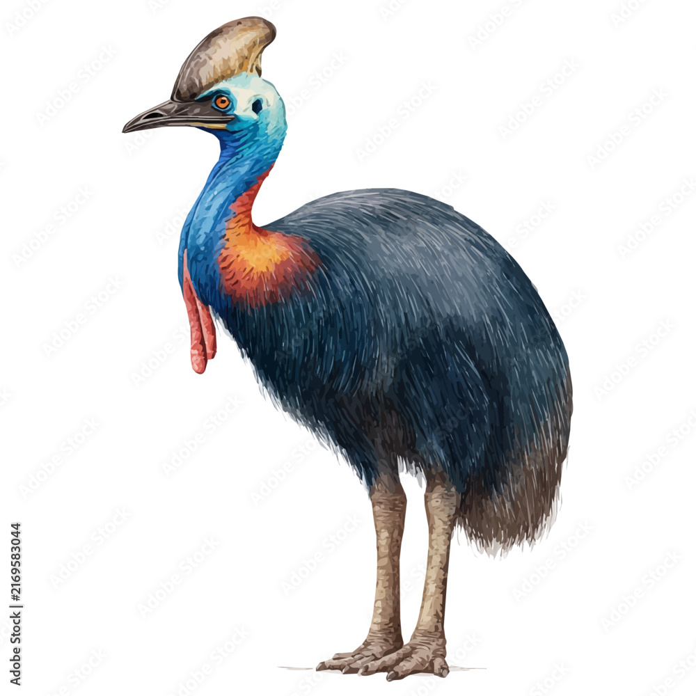 Naklejka premium Cassowary, watercolor vector, isolated on a white background.