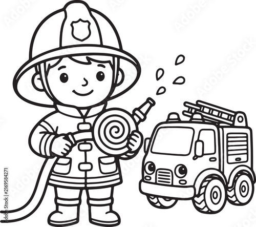 Cartoon boy holding a toy truck with a cloud of dirt