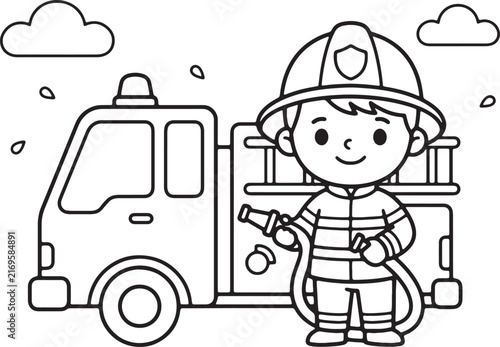 Cartoon boy pushing a toy wagon with a laptop child