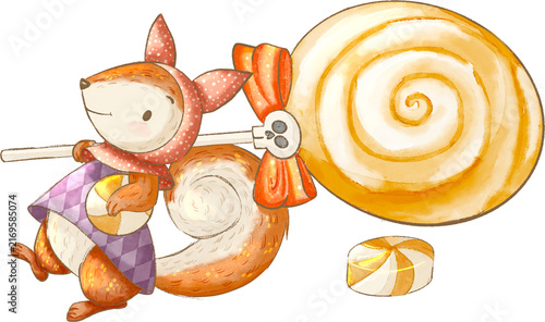 Squirel candy collector halloween baby illustration hand drawn