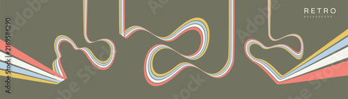 A retro 1970s-style background. Colorful lines. Abstract, dynamic curved ribbons. Designed for posters or banners for sports competitions and races. A collection of vector illustrations.