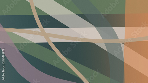Konstfotografi Overlapping translucent ribbons and angular planes form a sophisticated abstract composition in forest green, beige, gray, and muted orange for contemporary visual projects