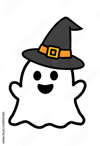 Cute ghost wearing witch hat Halloween icon transparent background