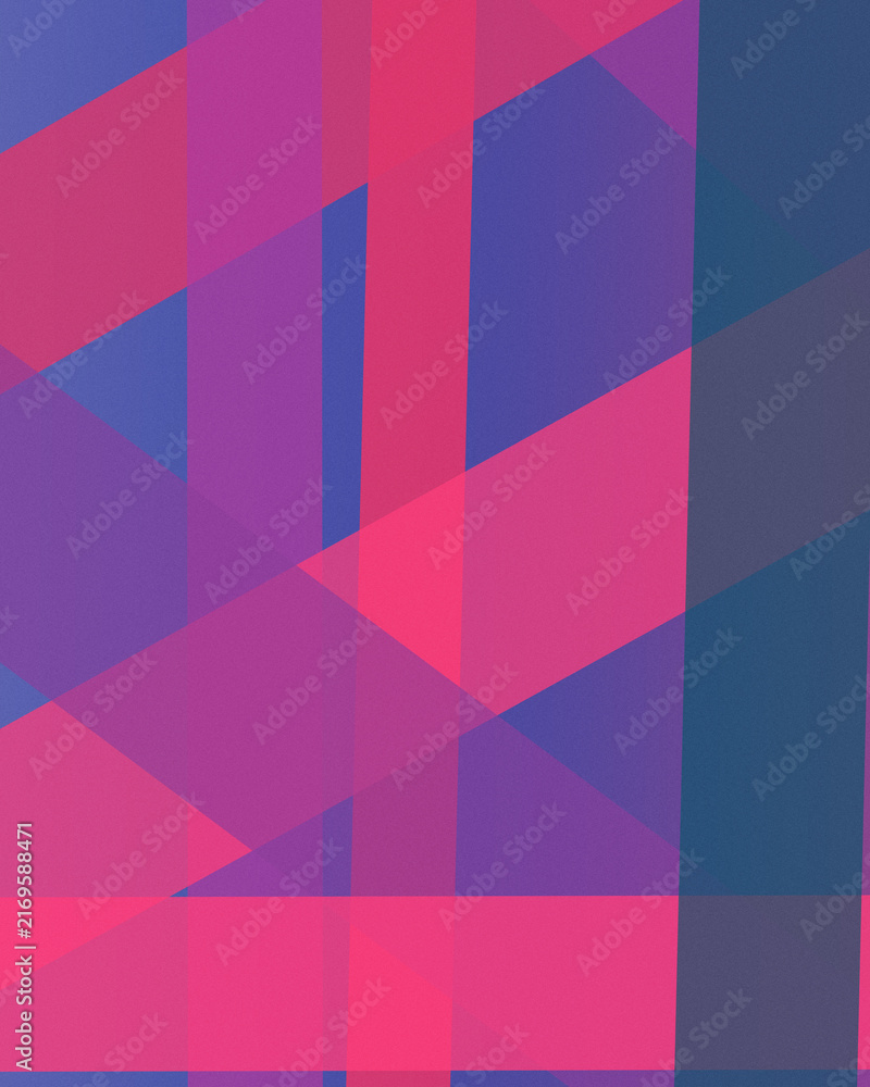 Obraz premium Bold magenta planes intersect with deep blue and purple blocks in a dynamic architectural arrangement, ideal for energetic posters, branding, technology, and media designs.