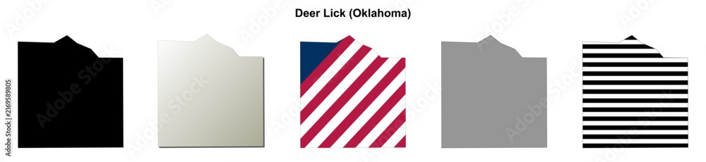 Fototapeta premium Deer Lick (Oklahoma) blank outline map set