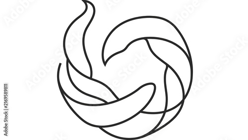 Abstract swirling ribbon design on white background.
