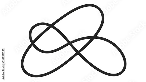 Abstract trefoil knot symbol white background.