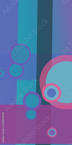 Bright outlined circles float across translucent blue, violet, and magenta columns, creating a playful modern composition for technology concepts, creative branding, and digital media.