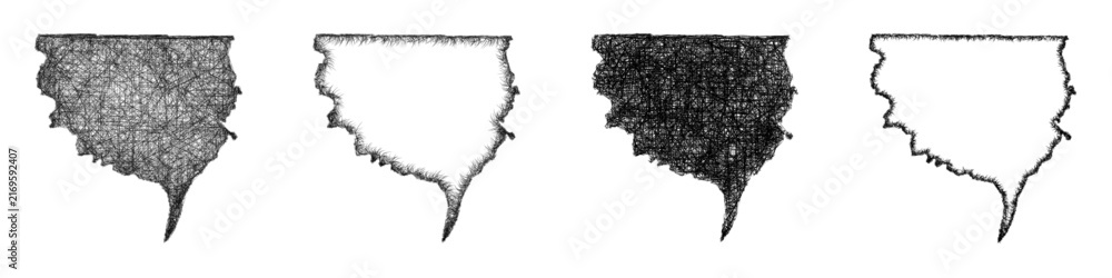 Obraz premium Black and white sketch Orange, Texas outline map design set