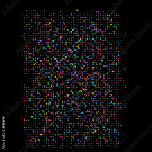 Colorful confetti particles falling on a black background