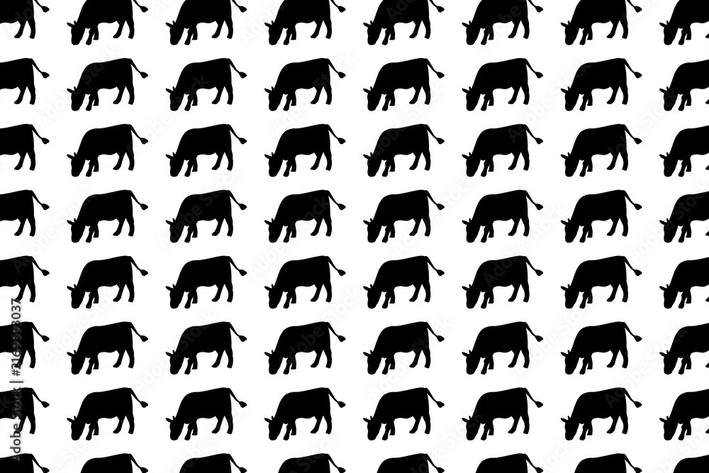 Obraz premium Seamless pattern background featuring a black cow silhouette. India, livestock.