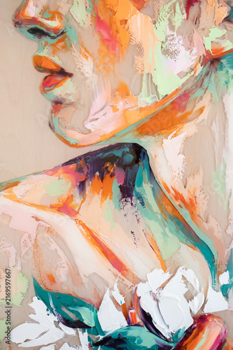 Fragment of multicolored texture painting. Abstract art background. oil on canvas.