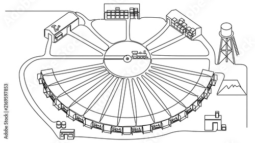 Aerial view of ancient amphitheater white background.