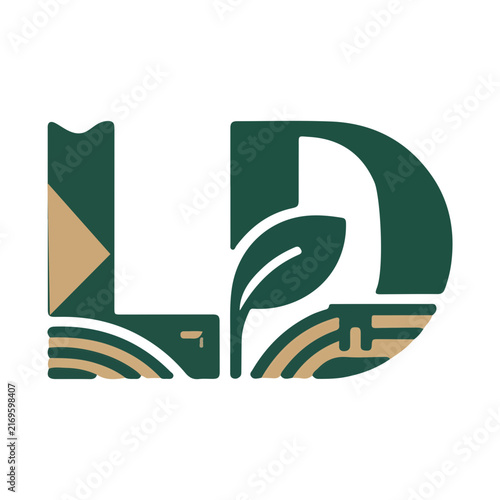 Modern LD Monogram Letter Logo Design - Green Eco Leaf and Agriculture Initial Vector Concept