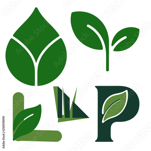 Green Eco Leaf Logo Icon Set - Organic Agriculture and Bio Nature Emblem Collection