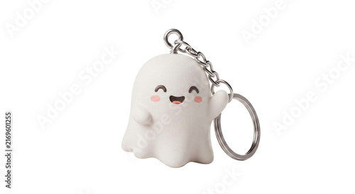 Canvastavla Cute ghost keychain with smiling face on transparent background