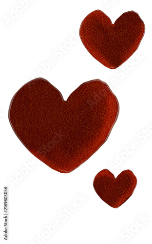 Konstfotografi Dark Red Hearts Love Watercolor Illustration for Valentine Romantic Aesthetic Cl