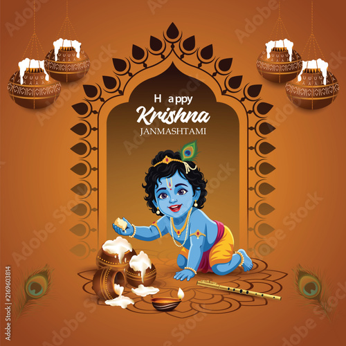 Baby Krishna Celebrating Janmashtami Illustration
