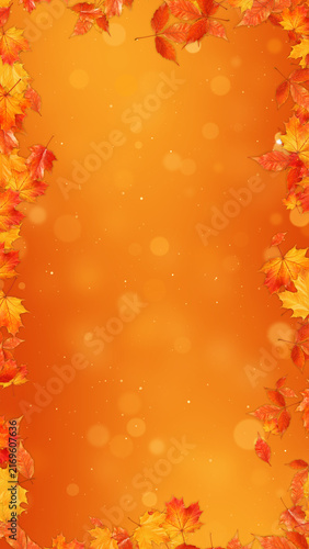 Autumn Maple Leaves Border Frame with Bokeh Lights ,Orange Fall Foliage Thanksgiving and Halloween Videos Sreams vertical social media background