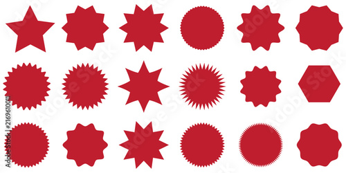 sunburst and starburst sticker shapes collection, Vibrant rounded zigzag badges, spiky circles and sunburst price tags, discount and sale labels, special offer promo tags and geometric seals