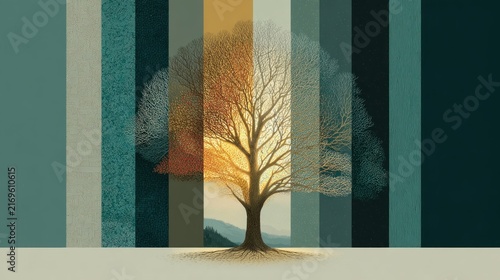 Tree that is standing in front of a wall genealogy tree concept