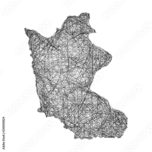 Bild auf Leinwand Sketch black and white Kracheh (Cambodia) outline map design