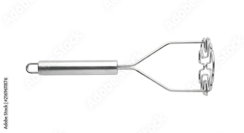 Cuadro en lienzo Stainless steel potato masher kitchen tool closeup