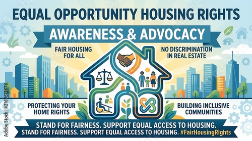Equal Opportunity Housing Rights Awareness Graphic Featuring A Symbol House Silhouette For Real Estate Rights Advocacy Banner housing equal opportunity awareness rights advocacy house home real