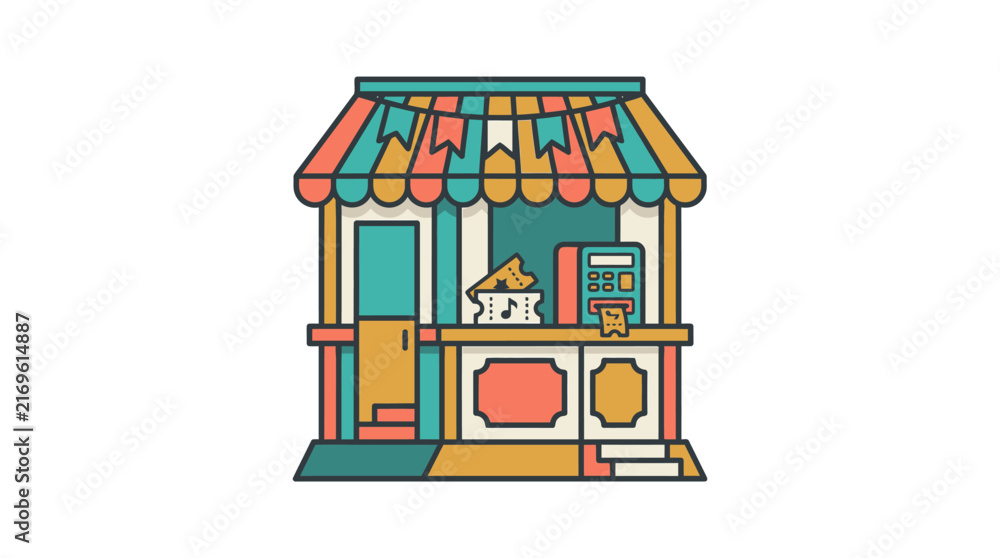 Naklejka premium Colorful Cartoon Food Stall or Kiosk Illustration.