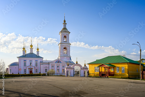 Early morning at the Ascension Church on the town square in Kimry, Tver region of Russia
