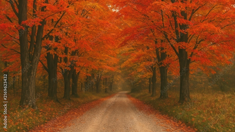 Fototapeta premium Serene autumn forest path wallpaper for desktop