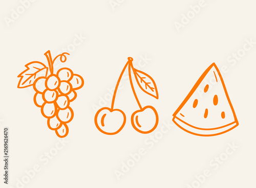 Foto Hand Drawn Fruit Collection with Grapes Cherries and Watermelon