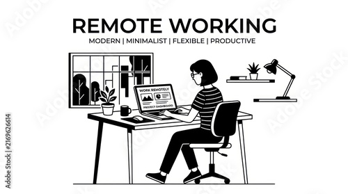 Person working on laptop at desk remote work illustration