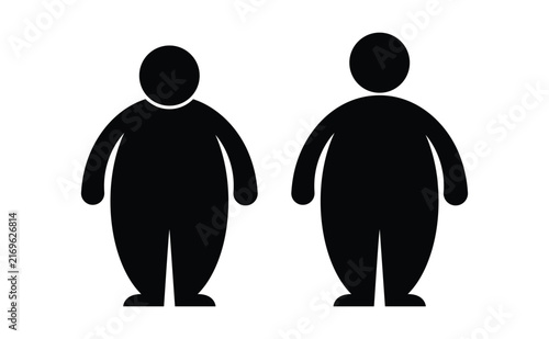 Obesity Awareness Black Silhouette of Overweight People Vector Illustration