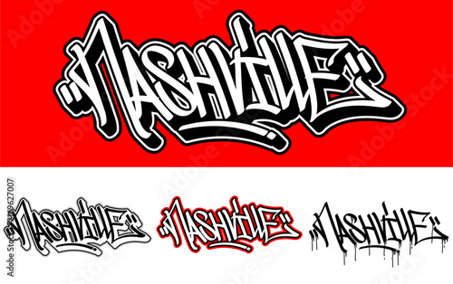 Graffiti tagging style Nashville typography text set with bold urban design