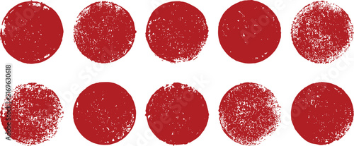 Canvas Print Red ink circle vector set featuring round distress rubber stamp effects textured