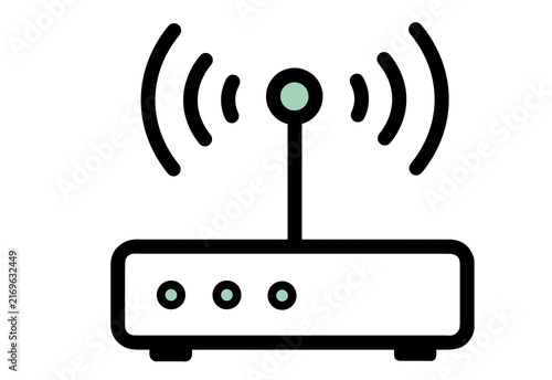 Wifi router with green signal lights icon transparent background