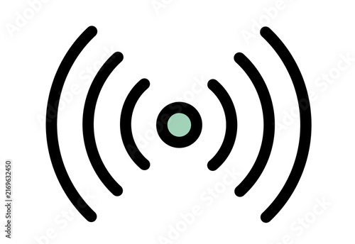 Radio wave signal icon with green center dot transparent background