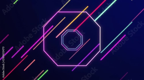 Neon Octagon Geometric Shape Background, Retro Futuristic Sci-Fi Motion Graphics